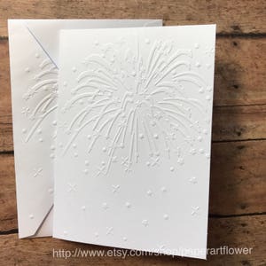 Fireworks Card, Set of 5White Embossed Note Cards, Stationery, Independence Day Cards, Patriotic Cards, 4th of July Cards, Blank Note Cards