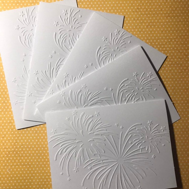Fireworks 4th of July Note Cards /& Envelopes Patriotic Greeting Cards White Embossed Independence Day Cards Fourth of July