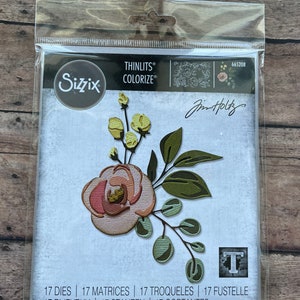 Sizzix Thinlits Die Set 17PK - Bloom, Colorize by Tim Holtz #665208 Die Card Making Scrapbook Crafting Flower Floral Beautiful Rose Die