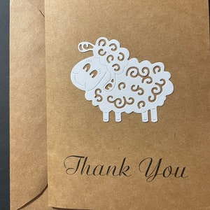 Baby Shower Thank You Cards, Customized Sheep Any Color, Handmade Sheep Card, Lamb Card, Stationery, Blank Note Cards and Envelopes