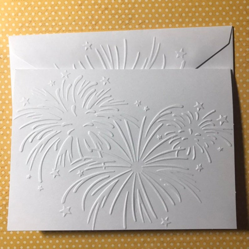 Fireworks 4th of July Note Cards /& Envelopes Patriotic Greeting Cards White Embossed Independence Day Cards Fourth of July