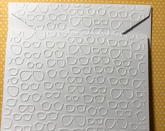 Glasses White Embossed Note Cards Stationery Set, Sun Glasses Cards, Eye Glasses Cards, Optometrist Cards, Blank Note Cards & Envelopes,