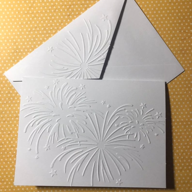 Fireworks 4th of July Note Cards /& Envelopes Patriotic Greeting Cards White Embossed Independence Day Cards Fourth of July