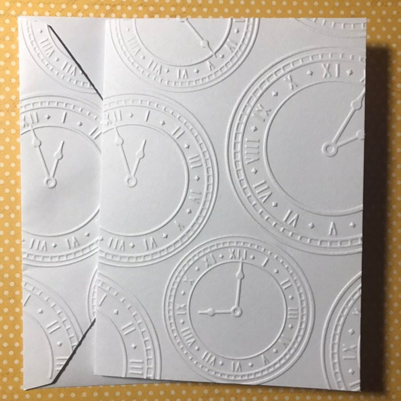 Masculine Note Cards New Year/'s Card Set White Embossed Note Cards Clock Cards Greeting Cards Time Note Cards Stationary Set