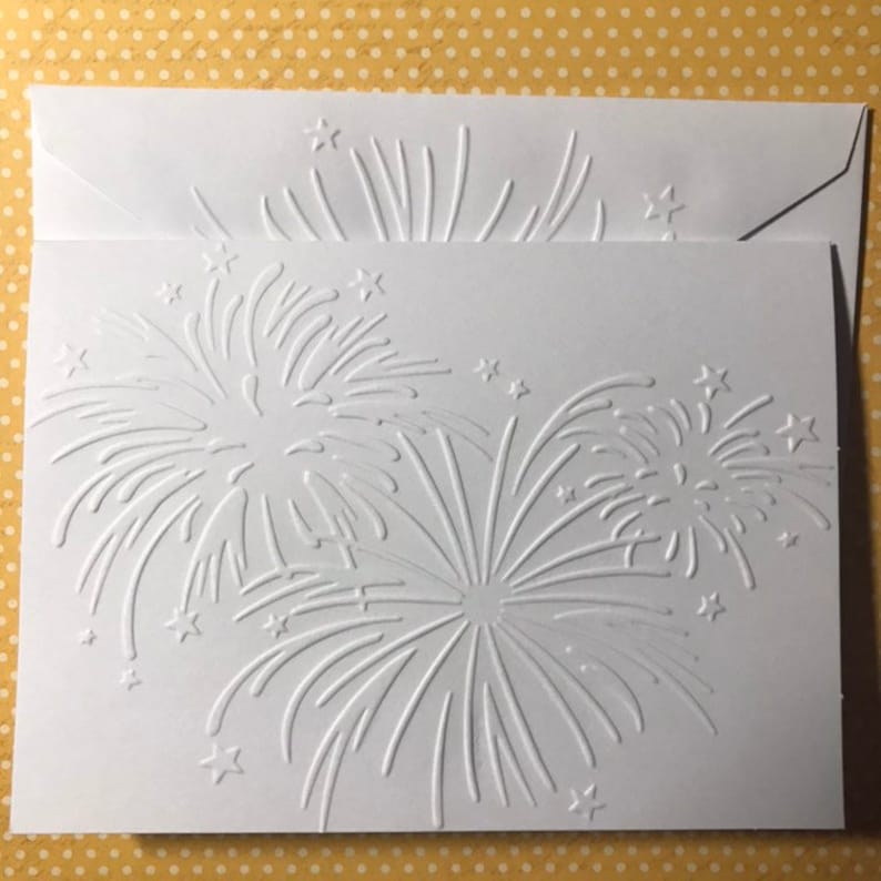 Fireworks 4th of July Note Cards /& Envelopes Patriotic Greeting Cards White Embossed Independence Day Cards Fourth of July