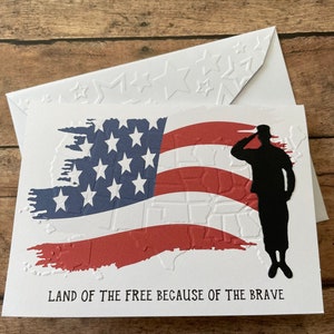 Veteran Thank You Card, Military Card, Patriotic Card, Veteran, Veteran&#39;s Day, United States Embossed Card, USA Flag, Soldier Card