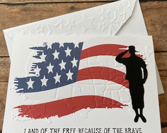 Veteran Thank You Card, Military Card, Patriotic Card, Veteran, Veteran's Day, United States Embossed Card, USA Flag, Soldier Card