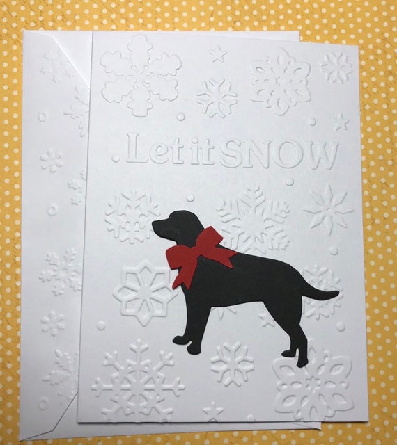 Labrador Retriever Let It Snow Embossed Card, Labrador Christmas Card Set, Winter Snowflake Card Set. Blank Note Card Set and Envelopes