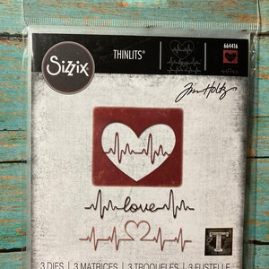 Heart Sizzix Thinlits Die Set 3PK - Heartbeat by Tim Holtz # 664416 Designed by: Tim Holtz, Card Making, Paper Piecing, Scrapbooking