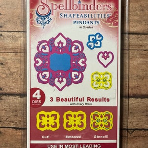 Spellbinders Shapeabilities Pendants In Spades 4 Dies S4-208 Cut Emboss Stencil, Scrapbooking Paper Crafting, Card Making, Tag Making