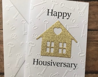 Happy Housiversary House Card, Gold or Silver Stationery, Real Estate Agent Greeting Card, Home Anniversary Blank Note Card & Envelope Sets