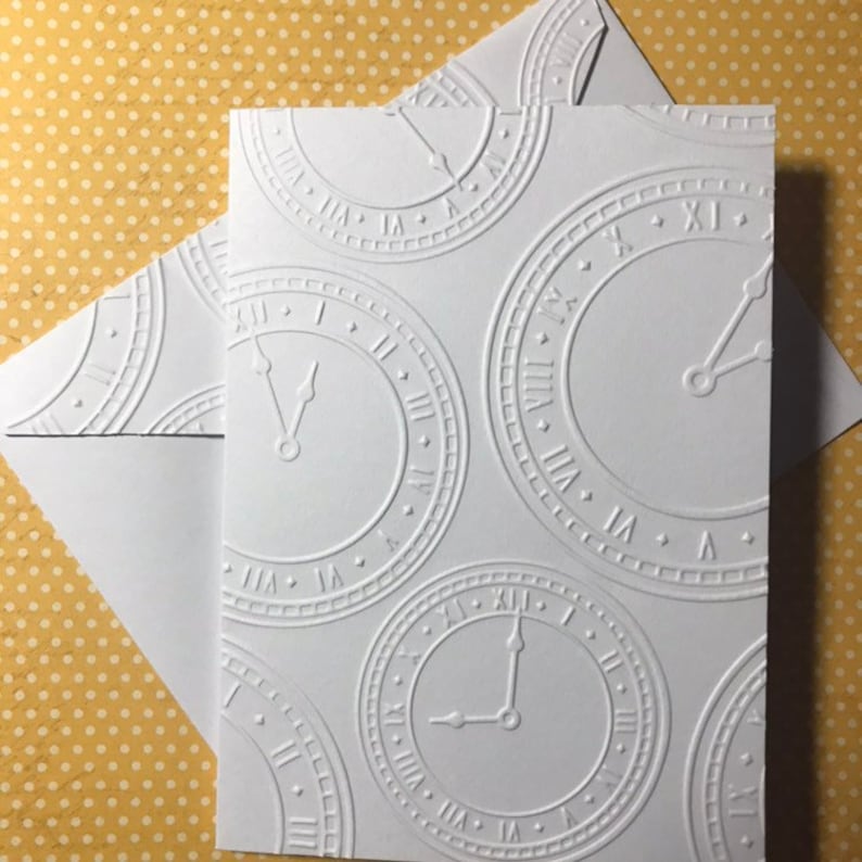 Masculine Note Cards New Year/'s Card Set White Embossed Note Cards Clock Cards Greeting Cards Time Note Cards Stationary Set