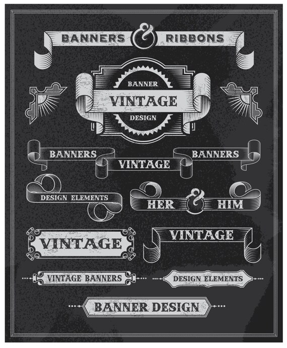 Svg Silhouette Dxf Vintage Banners Frames Retro Chalkboard Etsy
