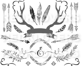 SVG DXF silhouette  feather arrows  deer antler southwest ethnic scrapbook Digital Download files svg , ai, psd, png,  pdf tshirt designs