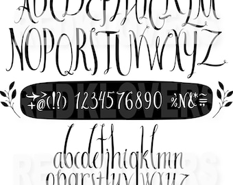 May include: A black and white alphabet font with uppercase and lowercase letters, numbers, and symbols. The font is handwritten and has a whimsical style.