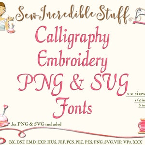 Calligraphy Script Machine Embroidery PNG and SVG Fonts - BX Font  - 12 sizes