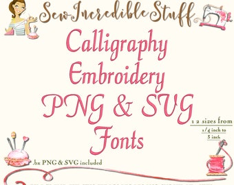 Calligraphy Script Machine Embroidery PNG and SVG Fonts - BX Font  - 12 sizes