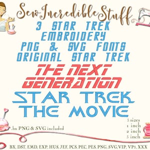 Star Trek Machine Embroidery PNG and SVG Fonts - 3 Fonts - 3 sizes- BX Font - 11 formats