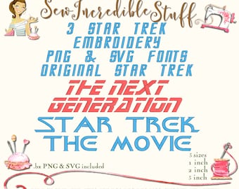 Star Trek Machine Embroidery PNG and SVG Fonts - 3 Fonts - 3 sizes- BX Font - 11 formats