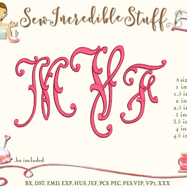 Baroque Monogram Embroidery Font - PES Font - BX Font - 8 sizes - 11 embroidery formats