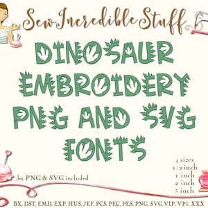 Dinosaur Machine Borduur-, PNG- en SVG-lettertypen - 3 maten - BX-lettertype - 11 borduurformaten