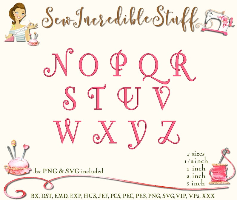 Little Lord Fontleroy Art Deco Machine Embroidery PNG and SVG Fonts BX Font 11 formats 4 sizes image 3