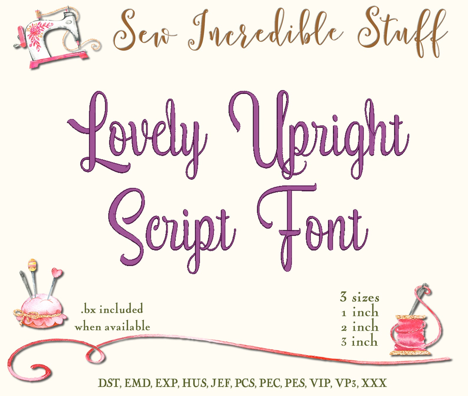 Lovely Upright Script Machine Embroidery Font 3 sizes BX | Etsy