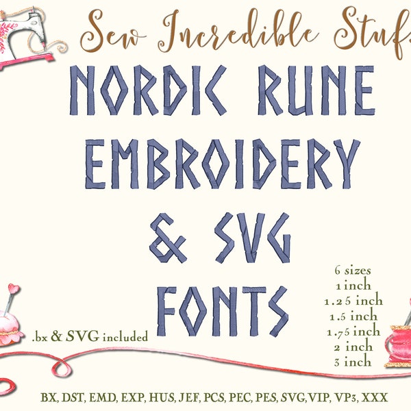 Nordic Viking Rune Machine Embroidery and SVG Fonts - BX Font - SVG Font - 6 embroidery sizes