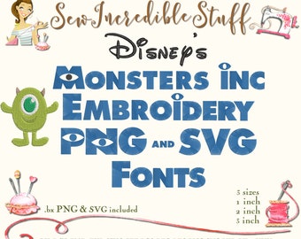 Monsters Inc Machine Embroidery PNG and SVG Fonts. 3 sizes  BX Font
