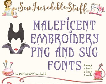 Maleficent Machine Embroidery PNG and SVG Fonts - 3 embroidery sizes- BX Font - 11 embroidery formats