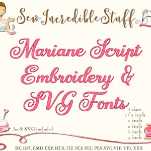 Mariane Script Machine Embroidery and SVG Fonts - BX Font - SVG Font - 5 sizes - 11 embroidery formats