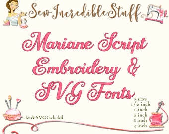 Mariane Script Machine Embroidery and SVG Fonts - BX Font - SVG Font - 5 sizes - 11 embroidery formats