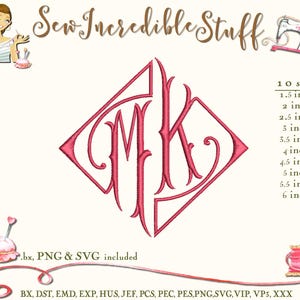 Double Initial Simple Design Monogram Embroidery PNG and SVG Font, BX Font, 6 sizes, 11 embroidery formats