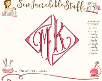 Double Initial Simple Design Monogram Embroidery PNG and SVG Font, BX Font, 6 sizes, 11 embroidery formats