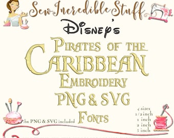 Pirates of the Caribbean Machine Embroidery, PNG and SVG Fonts, BX, 4 sizes, 11 formats