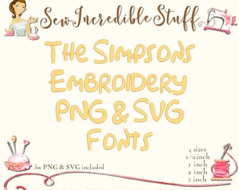 The Simpsons Machine Embroidery PNG & SVG Font, BX Font - 4 sizes - 11 embroidery formats