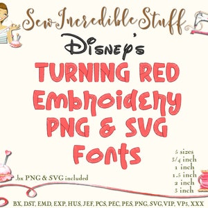 Turning Red Machine Embroidery PNG and SVG Font, BX Font, Pes font, 5 sizes