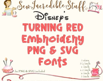 Turning Red Machine Embroidery PNG and SVG Font, BX Font, Pes font, 5 sizes