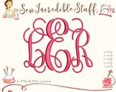 Three Initial Interlocking Vine Machine Embroidery PNG and SVG Monogram Font, BX Font, 4 sizes