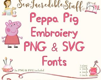 Peppa Pig Machine Embroidery, SVG and PNG Fonts - BX Font  - 3 embroidery sizes
