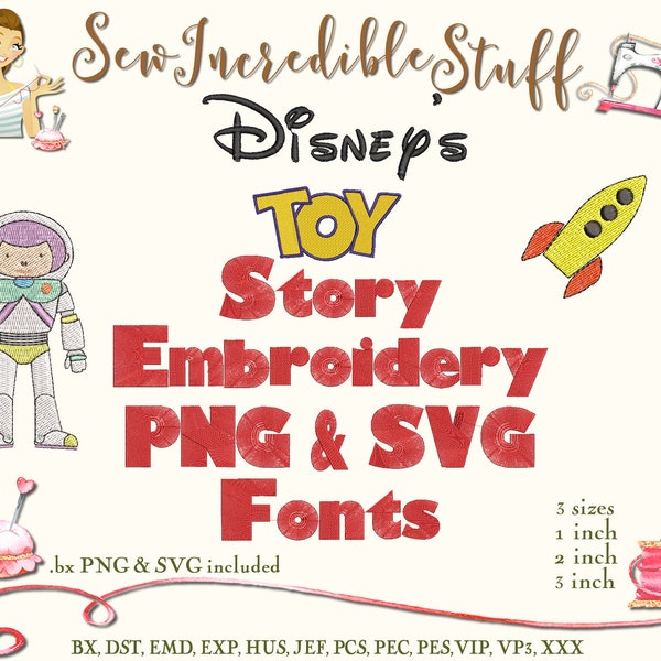 Toy Story Machine Embroidery PNG and SVG Fonts - 2 Fonts included, 3 embroidery sizes- BX Font