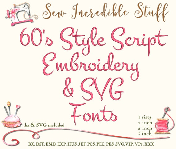 60's Style Script Machine Embroidery and SVG Fonts 3 - Etsy