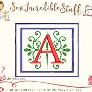 Framed 3 color Single Initial Machine Embroidery Monogram Font