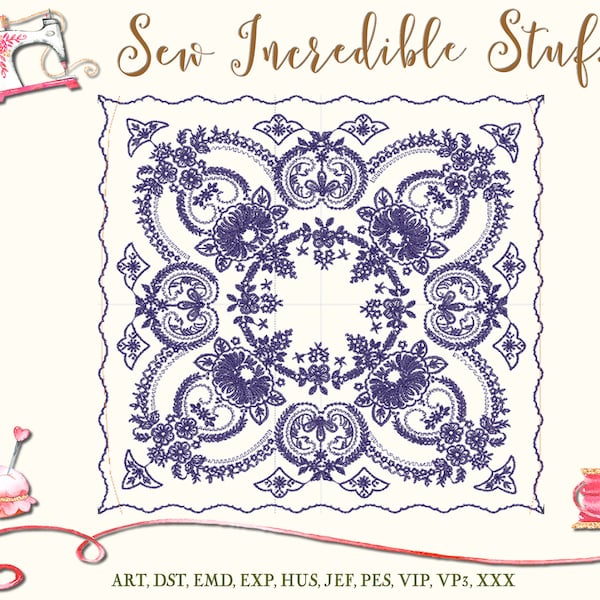 5 heavily embroidered wedding handkerchief  Machine embroidery Designs