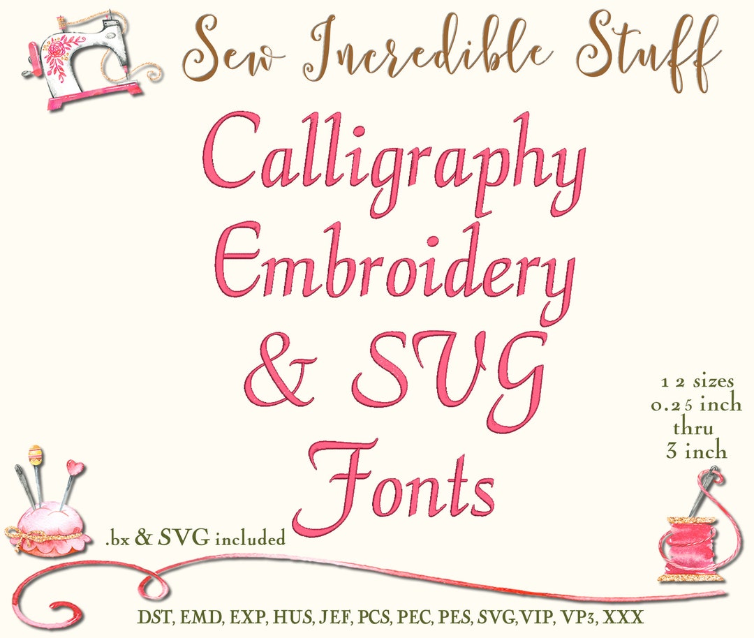 Calligraphy Script Machine Embroidery and SVG Fonts BX Font SVG Font 12 ...