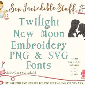 Twilight New Moon Machine Embroidery PNG and SVG Font - BX Font - 5 sizes - 11 embroidery formats