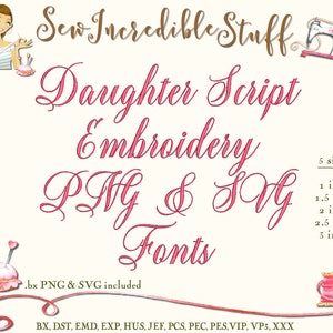 Daughter Script Embroidery, PNG and SVG Fonts, BX Font