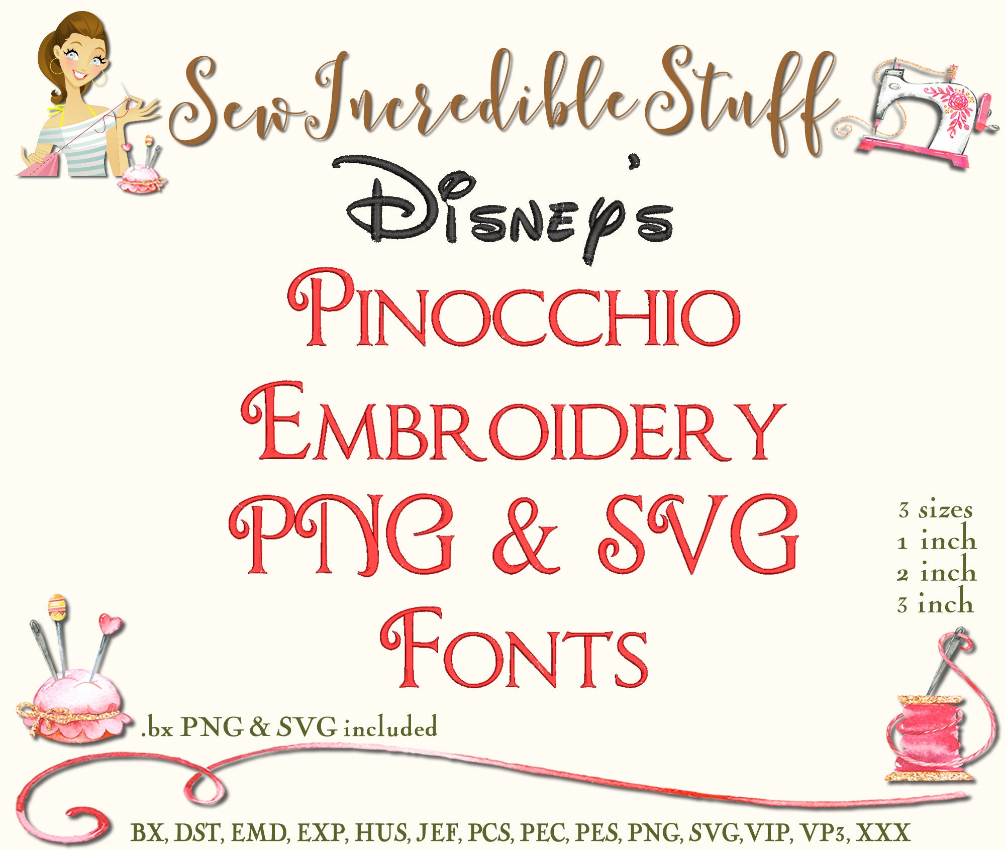 Pinocchio Lettering Pinocchio Machine Embroidery and PNG, SVG Fonts. 3 Sizes BX Font - Etsy