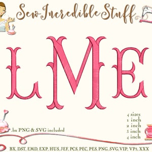 Three Initial Mermaid or Bamboo Style Machine Embroidery PNG and SVG Monogram Font, BX Font, 4 sizes, 11 embroidery formats