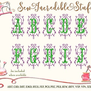 Single Initial, Two color Machine Embroidery Monogram Font in Victorian Style